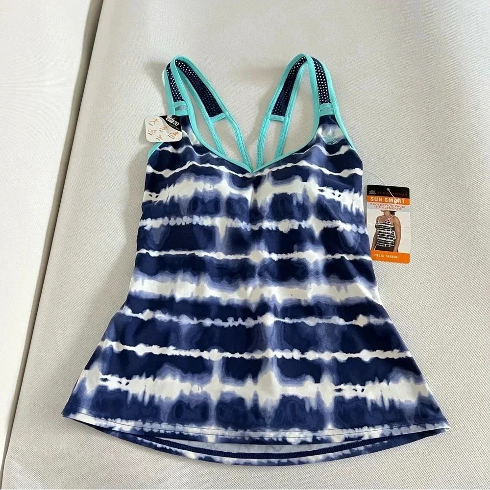 Zeroxposur Cross Back Strap Tankini Swimsuit Navy Blue Tie-Dye Size XS (6)